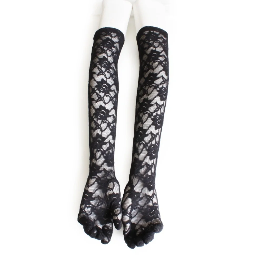 Vintage Opera Gloves Black Lace Floral Pattern Attributed to Norma Kamali OSFM